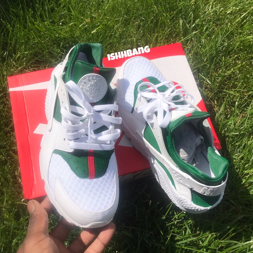 Customized Nike Huaraches Green/Red Custom